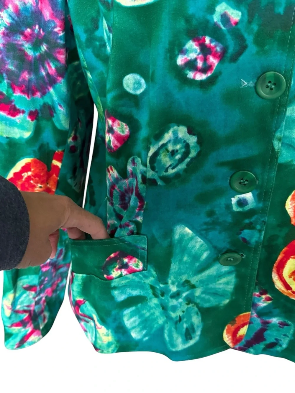 Harvé Benard Floral Blazer Jacket Size 10 Artsy Botanical Cotton Stretch Career